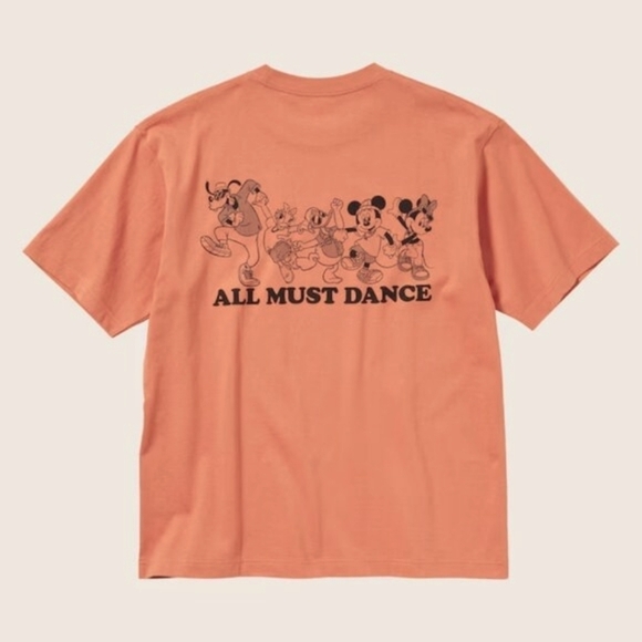 NWT UNIQLO DISNEY UT GOOD VIBES All Must Dance T shirt Orange Small - Picture 1 of 6